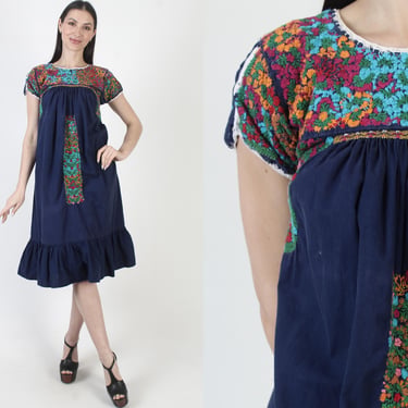 Authentic Blue Oaxacan Dress, Mexican Hand Embroidered Sundress, | American  Archive - San Diego, CA | ATTIC