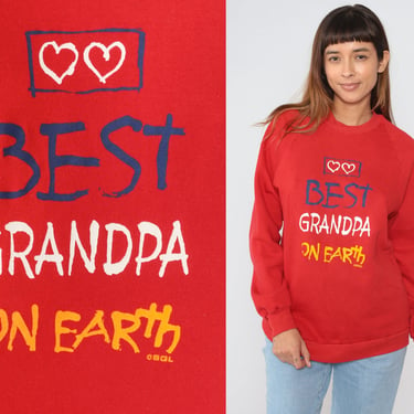 Best Grandpa Shirt 80s Grandfather Sweatshirt Raglan Sleeve Sweater On Earth Graphic Shirt Retro Slouchy Red Vintage 1980s Extra Large xl 