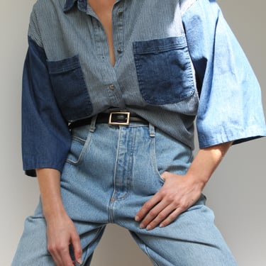 Vintage Denim Railroad Stripe Button Up