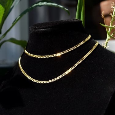 Vintage Italian 10K Gold Curb Link Chain, 3mm Solid Gold Chain, Flat Diamond-Cut Links, Unisex Gold Chain, 24
