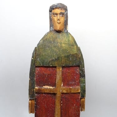 Antique 13 Inch Santos, Hand Carved from Wood, Vintage Hand Painted Religious Saint Folk Art 