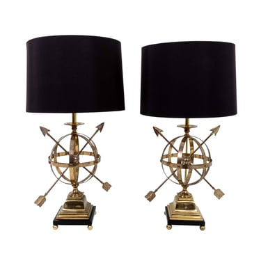 Pair of Frederick Cooper Brass Armillary Lamps