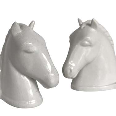 Pair Mid Century White Ceramic Modern Horse Head Bookends by Abingdon Pottery  1940s