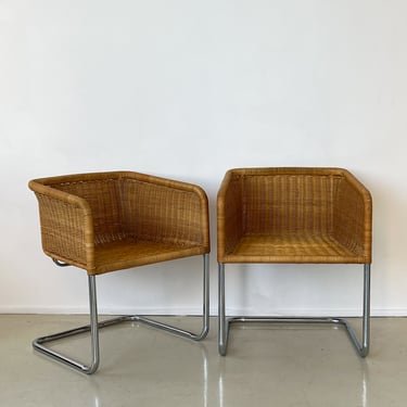 Vintage Pair of Rattan Basket Chairs