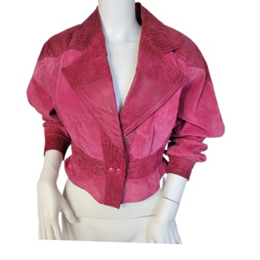 1980's Pink Cropped Leather Suede Jacket I Coat I Sz XS I Bermains 