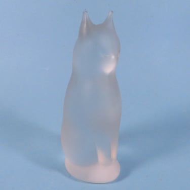 Vintage Reijmyre Sweden Satin Glass Cat Paperweight - Satin Glass Sitting Cat Statue Figurine 