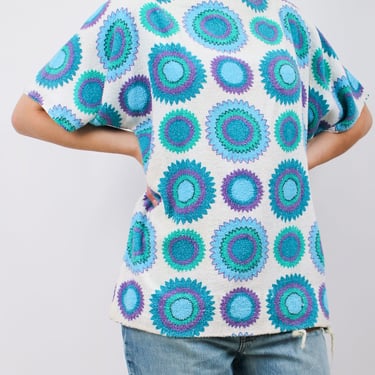 1960s Terrycloth Floral Op-Art Beach Top Coverup