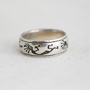 1990s Peter Stone Company Sterling Silver Kokopelli Band Ring, Size 10 - 10.5 