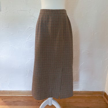 80s Tan, Brown, Burgundy, Turquoise Houndstooth Maxi Skirt | Medium 30