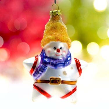 VINTAGE: Snowman Star Glass Ornament - Blown Figural Glass Ornament - Mercury Ornament - Christmas Ornament - SKU 30-403-00013920 