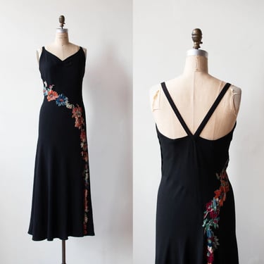 1930s Black Applique Dress 