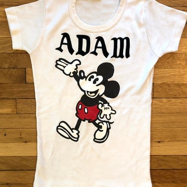 XS 80s Mickey Mouse Personalized Adam Baby Tee t-Shirt White Character Walt Disney World Land Vintage 