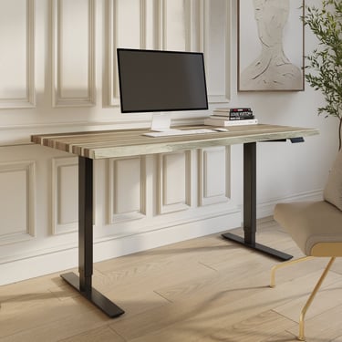 Live Edge Teak Wood Stand Up Desk, Standing Desk, Adjustable Height Desk 