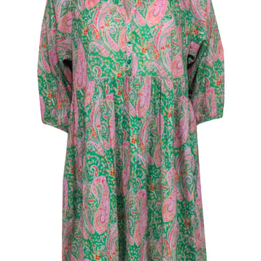 Ba&sh - Green & Pink Paisley Long Sleeve Dress Sz L