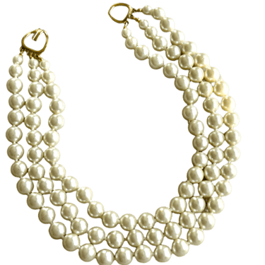 Classic Three Strand Vintage Pearl Necklace