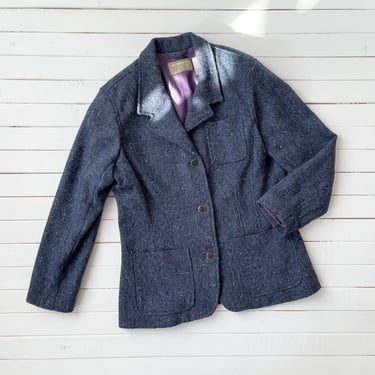 tweed wool jacket | 80s 90s vintage Liz Claiborne dark blue wool rainbow tweed dark academia preppy plaid blazer 