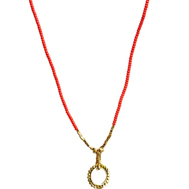 Debbie Fisher | Coral seed bead w gold vermeil beads and circle charm necklace