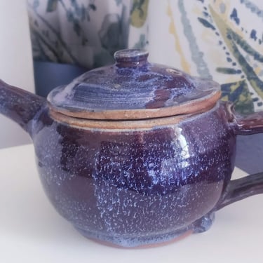 Oregon Stoneware teapot Purple pottery signed studio ceramics Vintage water vessels Patio decor Garden water pitcher 
