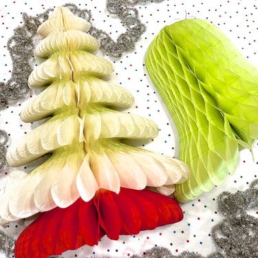 VINTAGE: 2pcs - Paper Honeycomb Tissue Bell Hangings - Christmas Decorations - Table Decor - Centerpiece 