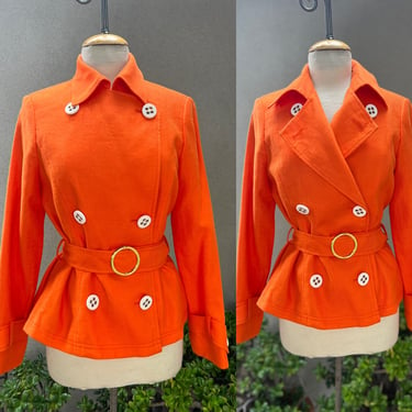 Vintage orange linen jacket Sz 8 belt double breasted Penta NWT 