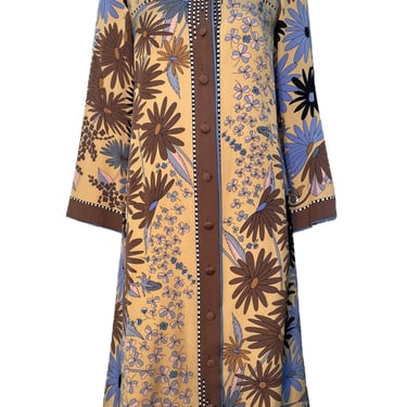 Alvarado Bessi 1970s Silk Floral Coat Dress