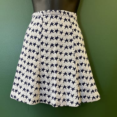 vintage navy stars skirt 1970s nautical celestial a-line small medium 