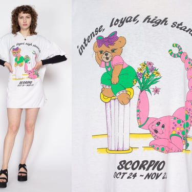 One Size 80s Scorpio Astrology Sleep Shirt | Vintage Zodiac Sign Oversize Pajama T Shirt Dress 