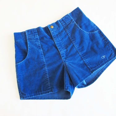 Vintage OP Corduroy Shorts 29 - 31 S M  - 1980s Blue Ocean Pacific Cord Unisex Shorts - Elastic Waist 
