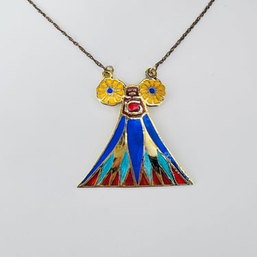 Vintage Necklace Egyptian Revival Vermeil Sterling Enameled 