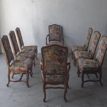 Set of 8 Italian Louis XV Style Tapestry Dining Chairs 