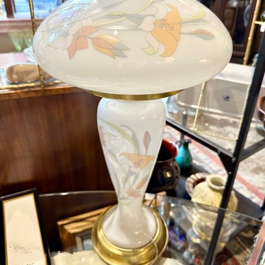 Post Modern-80s mushroom shaped lamp with floral motif for pick up only-approx 21t