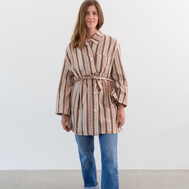 Vintage Brown White Striped Flannel Shirt Jacket | Unisex Stripe Cotton Flannel Pajama Chore shirt | L XL | 