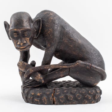 Illegibly Signed Folk Art 'Monkey' Wood Sculpture