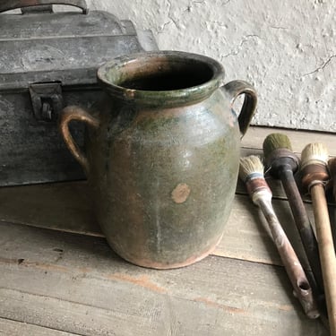 French Confit Jar, Crock, Terra Cotta Pot, Green Slip Glaze Pottery, French Farmhouse 