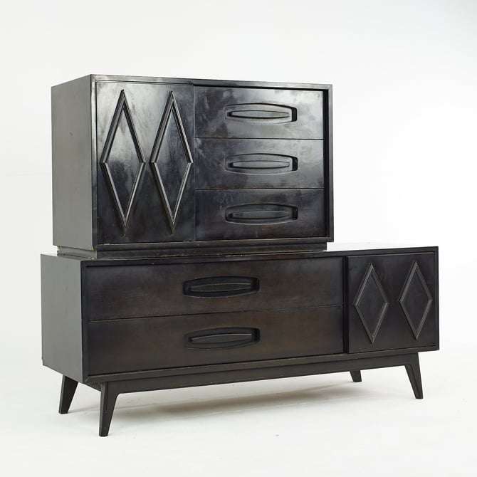 Young Manufacturing Mid Century Ebonized Cabinet and Hutch - mcm 