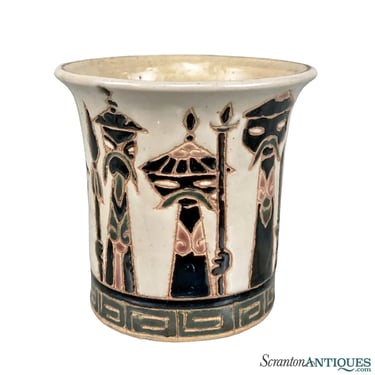 Mid-Century Porcelain Tiki Tribal Warrior Enamel Indoor Planter