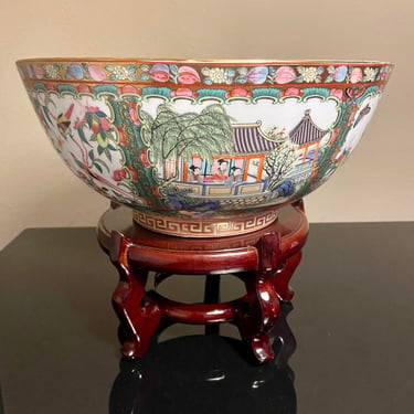 Large Chinese - Export Porcelain Famille Rose Medallion- Bowl On Stand 