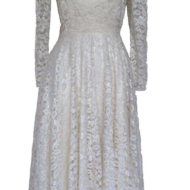 Vintage Lace Dress, Cachet Bari Protas, XS/S Women, Cream Lace Midi 