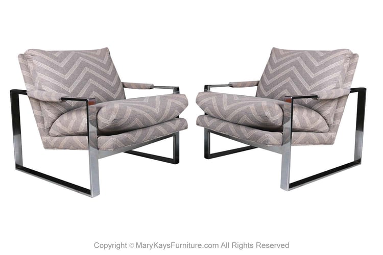 Mid Century Chrome Lounge Chairs Milo Baughman style Pair 