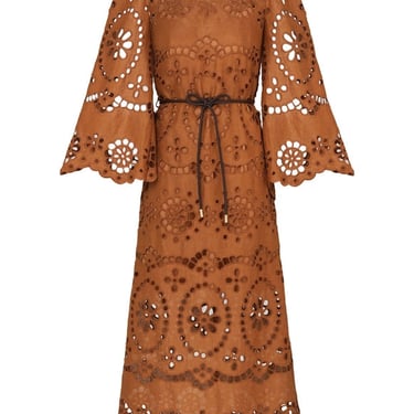 Pop Embroidered Midi Dress - Tan