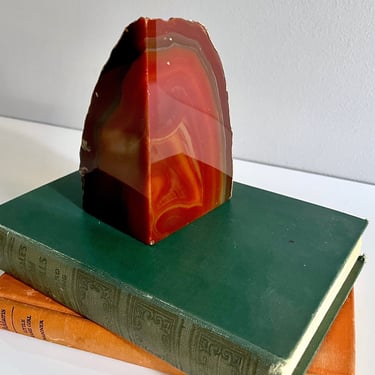 Deep Red Agate Geode, Carnelian, Polished Stone Bookend, Shelf or Coffee Table Decor, Curiosity, Paperweight, Green Orange White Rings 