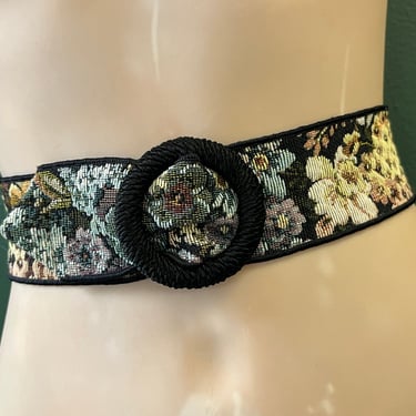 1980s tapestry belt floral brocade romantic belt adjustable size 