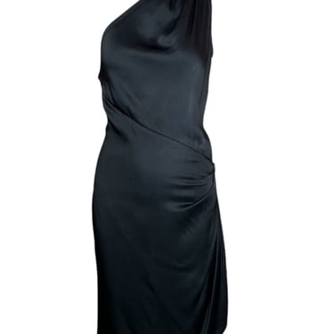 YSL Rive Gauche 1998 Black One Shoulder Ruched Hip Cocktail Dress