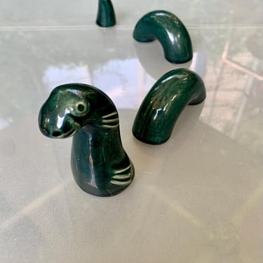 1950's Loch Ness Monster - Green Glazed Ceramic Novelty - 4 Piece Set 