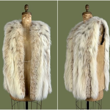 FOXY LADY Vintage 70s Herbert's Furs Fox and Suede Vest | 1970s Medium Length Jacket Coat Layer Top | 60s 1960s Glam Boho | Medium Large 