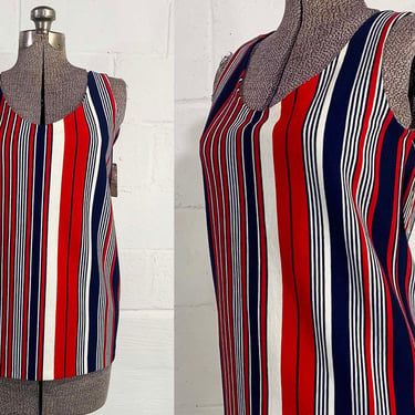 Vintage Sleevless Red White Blue Tank Top Mod Twiggy Summer Sleeveless Shirt Stripe Striped 1960s 1970s Aileen NOS Deadstock Small Medium 