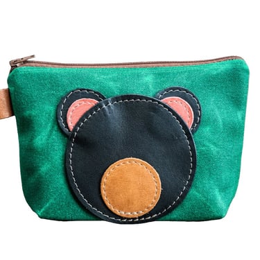 Children's bag | Handmade Waxed Canvas Zipper Pouch | BEAR CUB | Critter Collection 