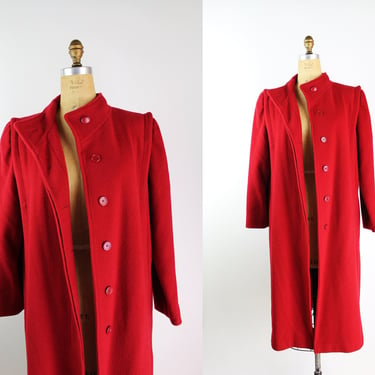 80s Red Coat / Vintage Coat /Vintage Wool Coat / 1980s /Red  Structured Coat /Oversized Vintage Coat/  Size M/L / FREE US SHIPPING 