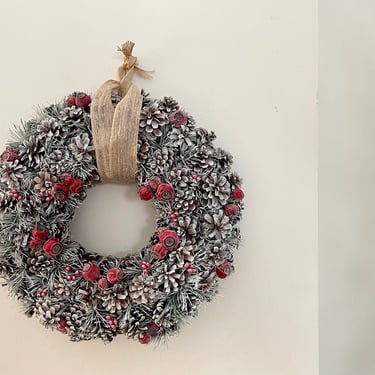 Vintage Pinecone + Red Berry Wreath | Rustic Handmade Large Red and Brown Wreath | Dried Wreath Natural 
