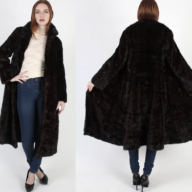 Womens Real Fur Brown Mink Fur Coat, Vintage 70s Dark Mid Length Princess Jacket,  1970s Natural Plush Full Fur Collar Jacket 
